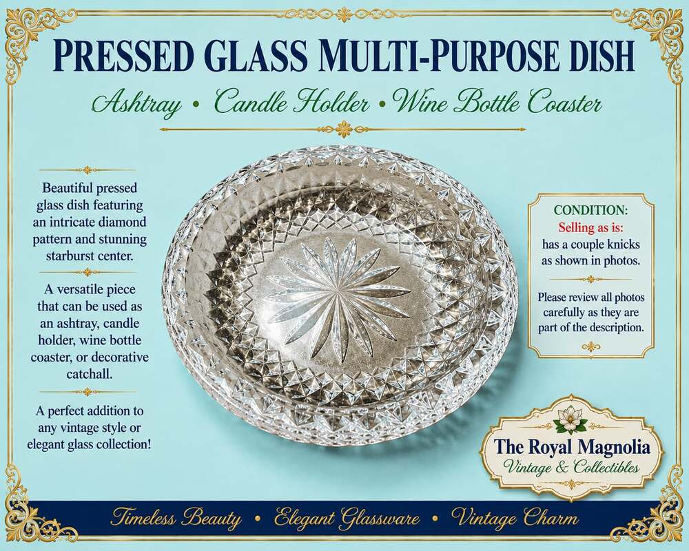 Pressed Glass Multi-Purpose Dish with Diamond Cut Pattern and Starburst Center